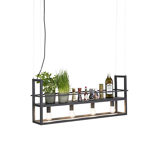 Qazqa - Modern Industrie I Vintage I Hängelampe I Pendellampe I Pendelleuchte schwarz mit Rack 4-flammig-Licht - Cage Rack - Stahl Länglich - LED geeignet E27