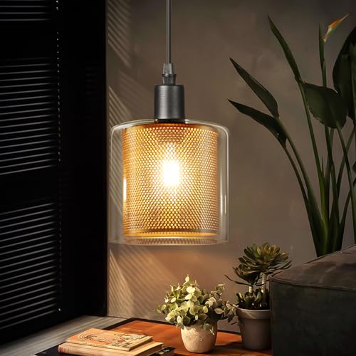 ZMH Vintage Pendelleuchte esstisch Hängelampe - 1 Flammig E14 Max. 40W Hängeleuchte Retro Pendellampe aus Glas Metall Schwarz Gold Industrial Esstischlampe Küche Schlafzimmer Wohnzimmer Esszimmer