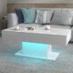 KEEPREAPER Couchtisch Wohnzimmertisch weiß Hochglanz, Sofatisch mit LED Beleuchtung modern für Wohnzimmer, 110x55x50cm/USB (Weiß-CT10)