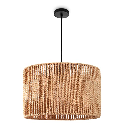 Paco Home Pendelleuchte Esstisch Papier Boho Hängelampe Esszimmer Lampe E27 Hängeleuchte Rattan, Farbe:Natur (Ø32cm), Leuchtenart___Farbe:Pendelleuchte - Schwarz