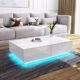 Wohnzimmer Beistelltisch mit Stauraum 4 Schubladen LED Beleuchtung Holz Rechteckig Hochglanzoberfläche Couchtisch Kaffeetisch Wohnzimmertisch Sofatisch Coffee Table Couch Table Wood (Weiß mit LED)