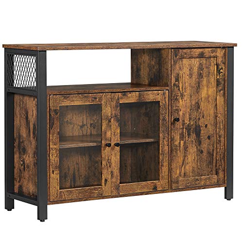 VASAGLE Sideboard, Küchenschrank, Aufbewahrungsschrank, mit 3 Türen, für Wohnzimmer, Küche, Esszimmer, 33 x 110 x 75 cm, Landhausstil, vintagebraun-schwarz LSC096B01