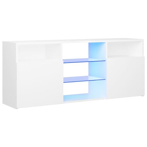 vidaXL TV Schrank mit LED-Leuchten Lowboard Sideboard Fernsehschrank Fernsehtisch TV Möbel Tisch Board HiFi-Schrank Weiß 120x30x50cm