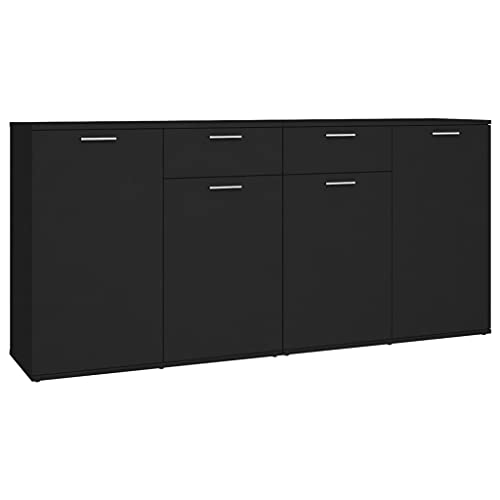 vidaXL Sideboard mit 4 Türen 2 Schubladen Kommode Anrichte Mehrzweckschrank Beistellschrank Schrank Standschrank Schwarz 160x36x75cm Holzwerkstoff