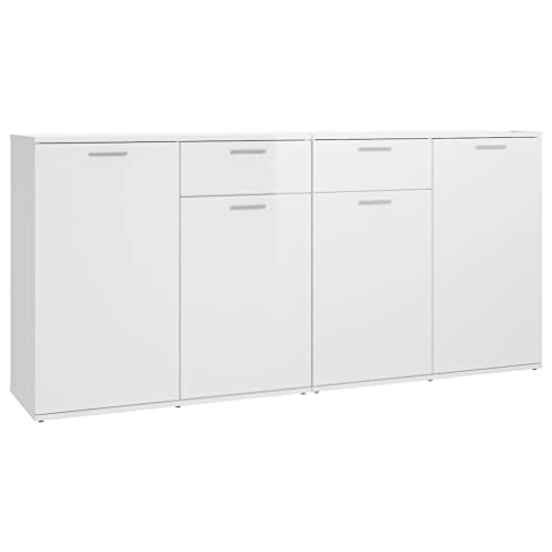 vidaXL Sideboard mit 4 Türen 2 Schubladen Kommode Anrichte Mehrzweckschrank Beistellschrank Schrank Standschrank Hochglanz-Weiß 160x36x75cm Holzwerkstoff