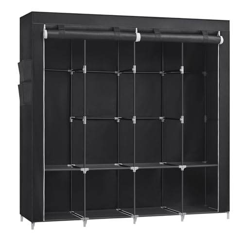 SONGMICS Stoffschrank, Kleiderschrank, 45 x 170 x 167 cm, 4 Hängefächer, mit Ablagen, 4 Seitentaschen, viel Platz, für Schlafzimmer, Wohnzimmer, schwarz RYG094B02