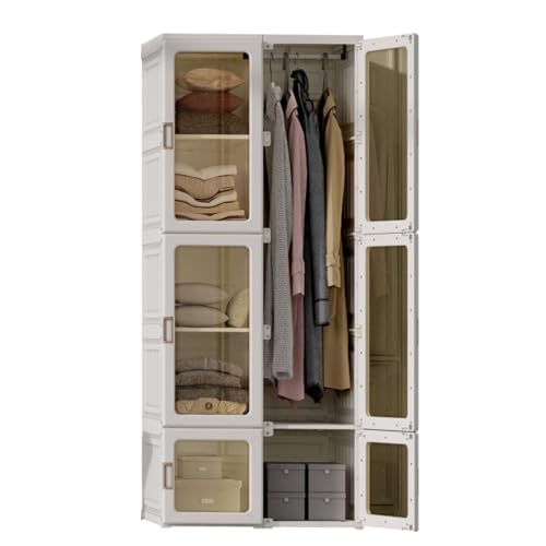 Dripex Kleiderschrank, Schrank 69 x 170 x 50 cm (B x H x T), einfache Montage, Faltbarer Mehrzweckschrank mit Stange, magnetische Türen, Garderobenschrank für Wohnzimmer Schlafzimmer Weiß