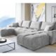 ML Furniture Velvet Ecksofa in U-Form – Hellgrau – Couch mit Stauraum und Kissen - Ausziehbares Sofa mit Schlaffunktion - Schlafsofa mit Bettkasten – Gästebett – 365 x 189 cm