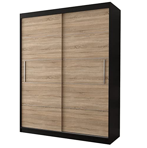 Fabryka Mebli Idźczak Kleiderschrank Vista 06 Schwebetürenschrank Schlafzimmerschrank Wohnzimmerschrank Schiebetürenschrank - Schrank Garderobe Modern Design (Schwarz/Sonoma)