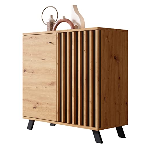 Newroom Kommode Wildeiche Anthrazit Sideboard Modern Vintage Panele - 80x85x40 cm (BxHxT) - Highboard Anrichte - [Barea.Two] Wohnzimmer Schlafzimmer Flur Esszimmer