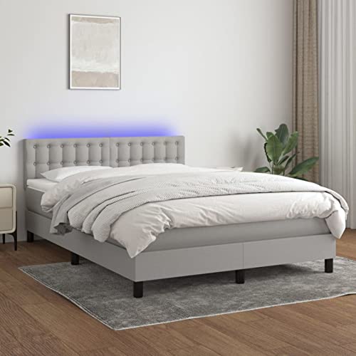 IKAYAA Boxspringbett mit Matratze & LED Boxspringbett 140x200 mit matratze Bett 140x200 mit matratze und lattenrost Polsterbett 140x200 cm mit Matratze Bett mit Kopfteil Stoff-Hellgrau-140 x 200 cm-2