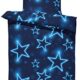 one-home Sterne Bettwäsche 135x200 cm Stern Stars dunkel blau leuchtoptik Mikrofaser Set