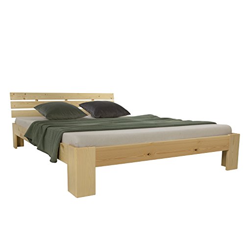 Homestyle4u 1837, Holzbett 140x200 mit Lattenrost Natur Bett Doppelbett Bettgestell, Kiefer Massivholz