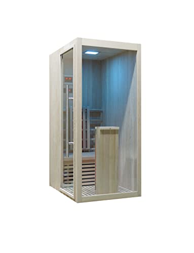 Infrarotkabine WELCON® Easytherm Solo - Hemlock Massivholz Sauna für eine Person - Tür rechts oder links wählbar (Tür bei Draufsicht in die linke Seitenwand integriert (wie Abbildung))