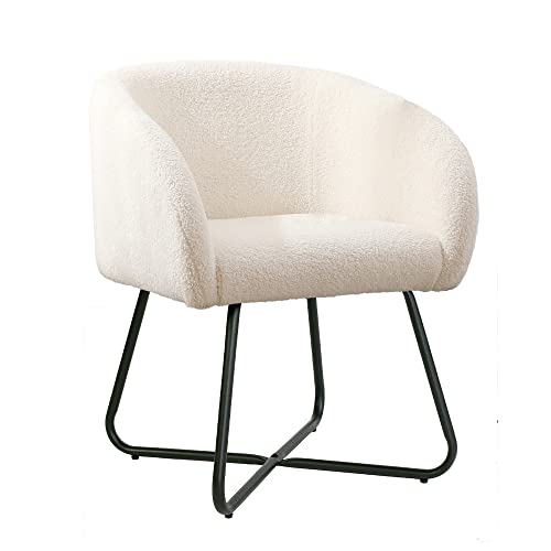 Mingone Sessel Kleine Loungesessel Cocktailsessel Modern Lammwolle Designer Polstersessel mit Schwarz Metallbeinen für Wohnzimmer Schlafzimmer Creme bis 120kg