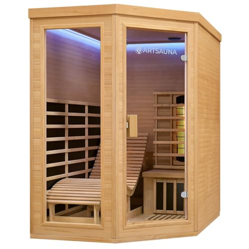 Artsauna Infrarotkabine Kolding - Triplex-Heizsystem Infrarotsauna - 2 Personen - LED-Farblicht, Digitale Steuerung - Hemlock-Holz