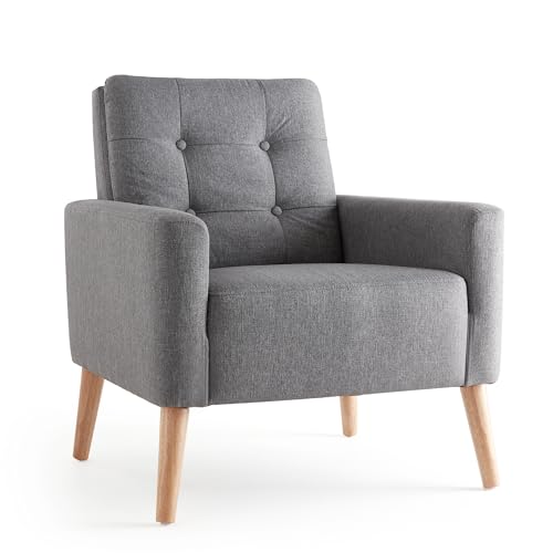 Mondeer Sessel, Sessel ​mit Armlehnen Massivholzbeine Modern Einfach für Schlafzimmer Wohnzimmer Balkon Büro, D72 x W72 x H81 cm, Grau