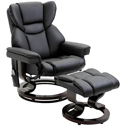 HOMCOM Relaxsessel mit Massagefunktion Fußhocker Massagesessel Sessel mit Liegefunktion Kunstleder Schwarz 79 x 82 x 101 cm