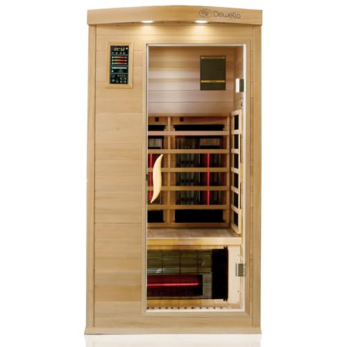 Dewello® Infrarotkabine Infrarotsauna Pierson PRO 100x100 für 1 Person aus Hemlock und Zedernholz, Duo Vollspektrumstrahler, Bodenstrahler, LED-Farblicht, Bluetooth