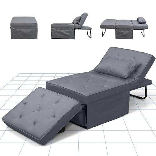 FLEXISPOT Sessel Wohnzimmer Sessel mit hocker Schlafsessel Klappbar mit bettfunktion mit schlaffunktion umwandelbarer Stuhl Bett ausziehbarer Schlafsessel Belastbar bis 300kg, Grau，72 * 69 * 35 cm