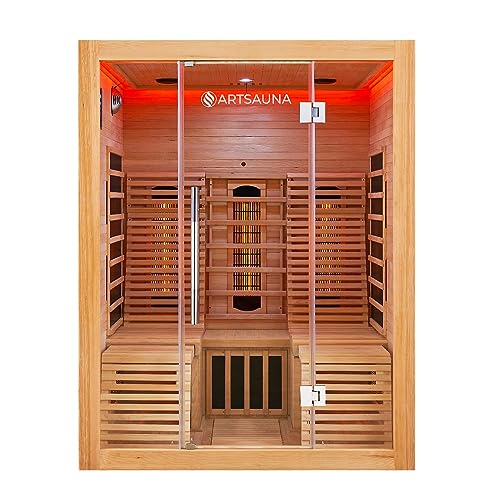 Artsauna Infrarotkabine Helsinki 150 - Infrarotsauna 150x150 cm mit Dual-Technologie, LED-Farblichttherapie & 2 Liegen für 3 Personen - Wärmekabine