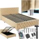 tectake® Chesterfield Schlafzimmer Bett mit Bettkasten, Polsterbett, Bett mit Stauraum, Doppelbett, Jugendbett, King Size Bed, Schlafbett, Gaming Bett mit LED, beige, 140 x 200 cm